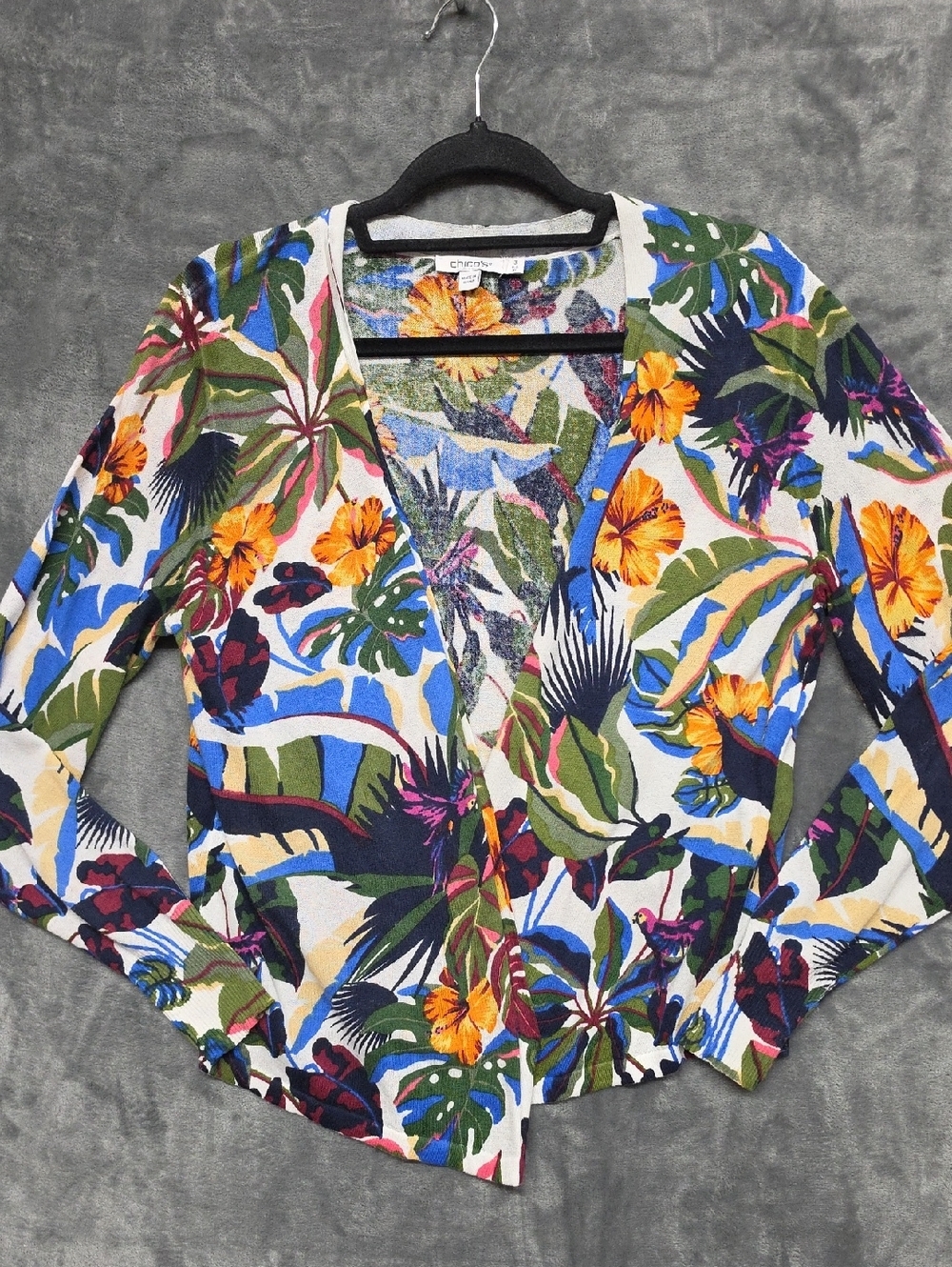 Chico's Multicolor Floral Open Cardigan Sz 3(XL)